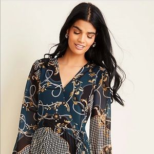 Scroll Pleated Wrap Dress